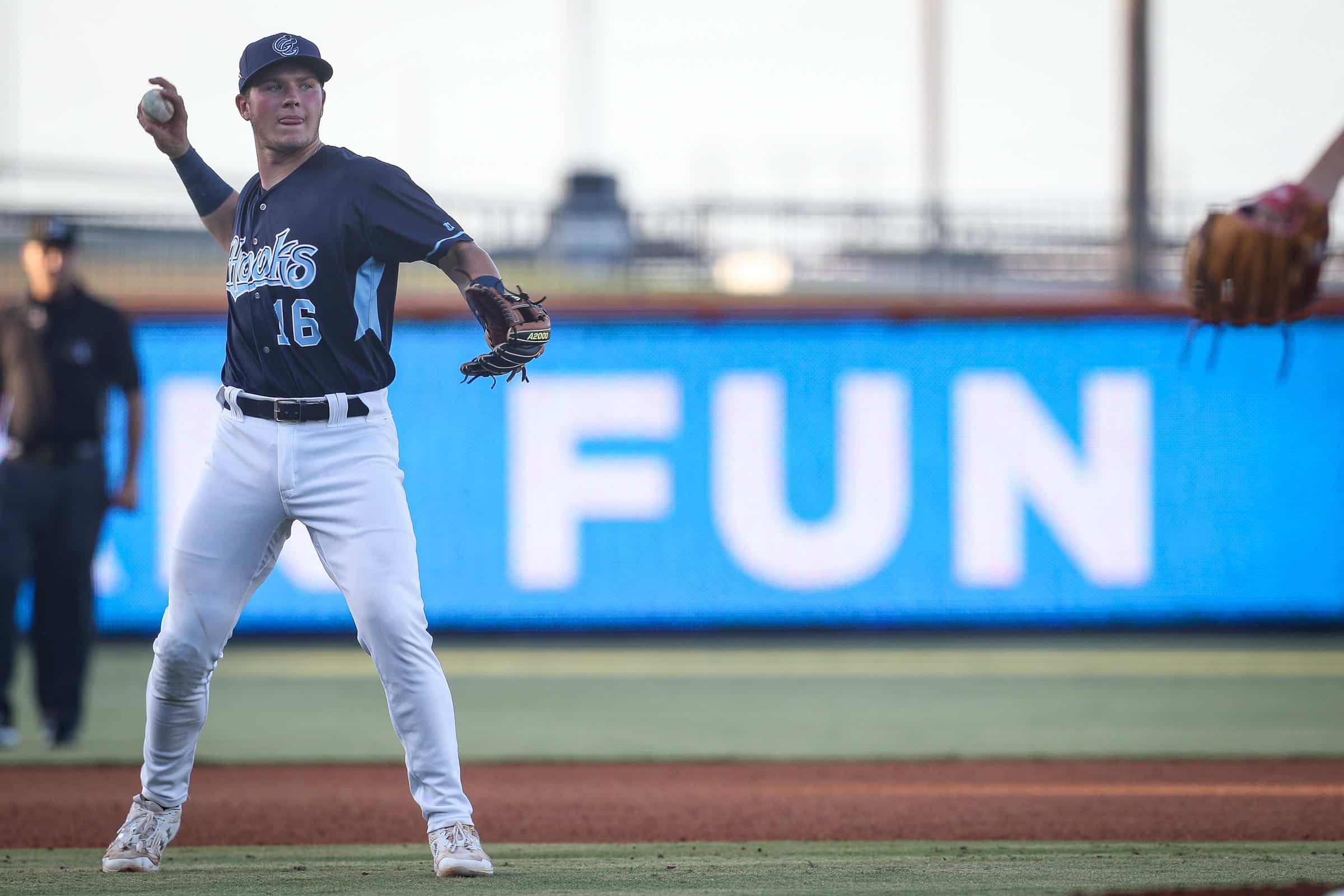 Houston Astros prospect Will Wagner throws the ball between batters during the game. The Hooks defeated the Amarillo Sod Poodles, 5-4, in 10 innings on Thursday, June 23, 2022, at Whataburger Field.