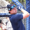 Feb 16, 2023; West Palm Beach, FL, USA; Houston Astros catching prospect C.J. Stubbs takes batting practice during the Houston Astros spring training workouts at the Ballpark of the Palm Beaches.