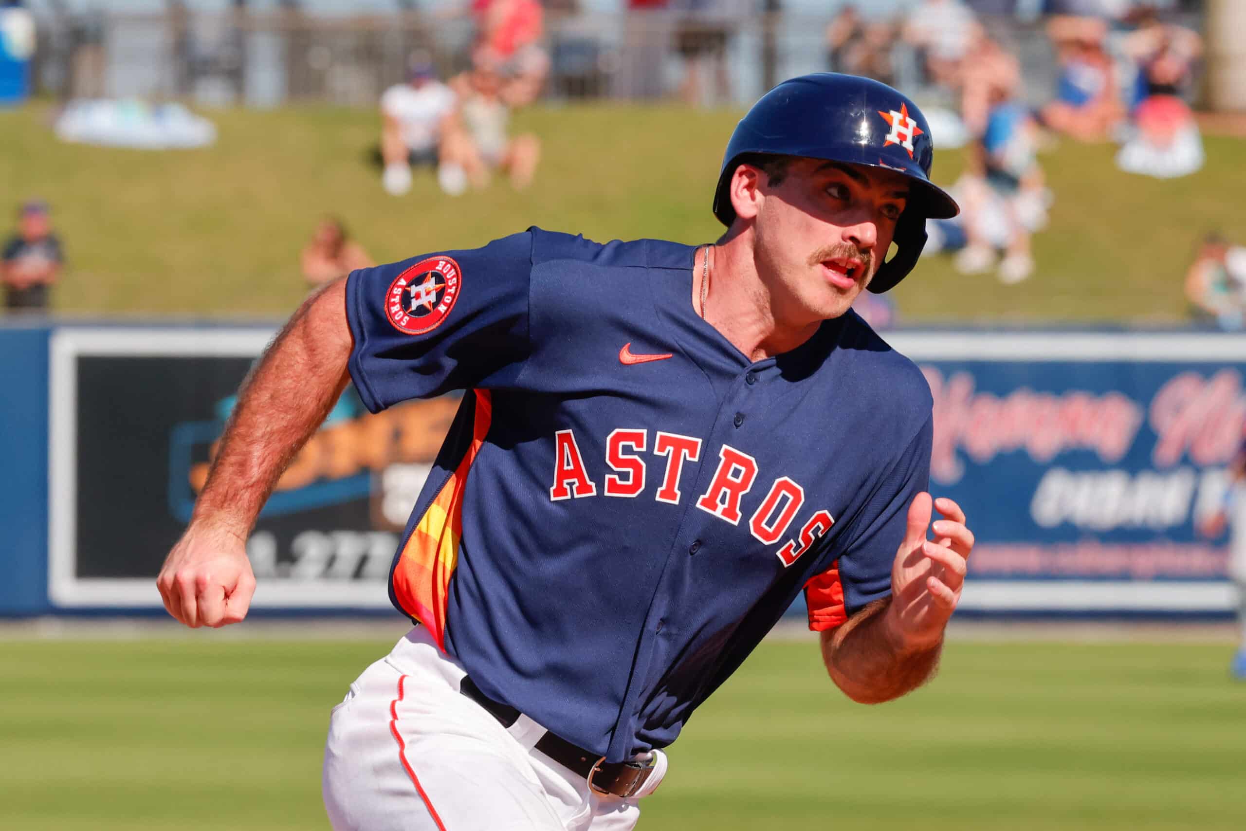 Feb 25, 2023; West Palm Beach, Florida, USA; Houston Astros outfielder Scott Schreiber rounds third base during the seventh inning against the New York Mets at The Ballpark of the Palm Beaches.