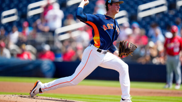 Mar 11, 2023; West Palm Beach, Florida, USA; Houston Astros starting pitcher Forrest Whitley (60) throws a pitch against the St. Louis Cardinals during the first inning at The Ballpark of the Palm Beaches.