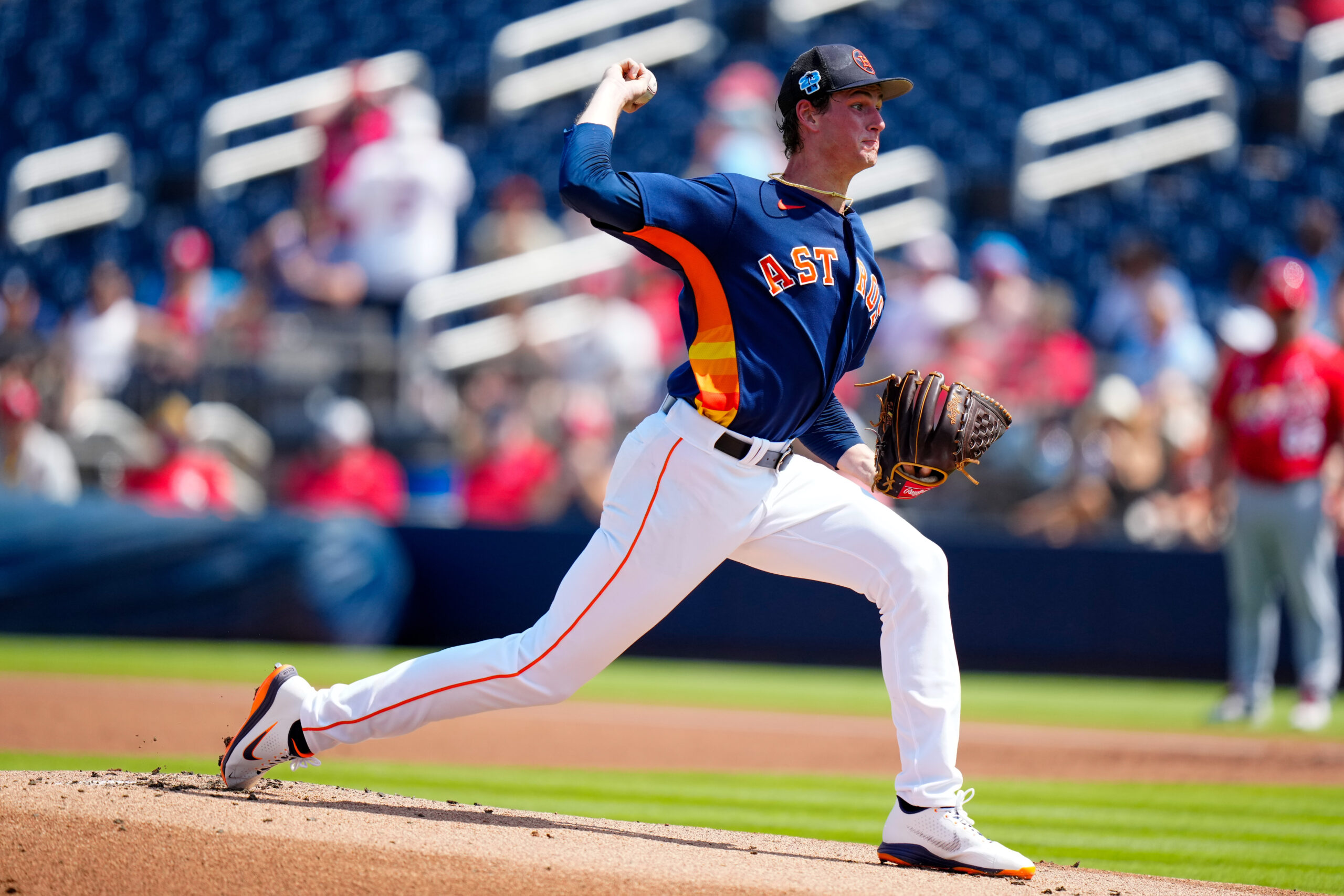 Mar 11, 2023; West Palm Beach, Florida, USA; Houston Astros starting pitcher Forrest Whitley (60) throws a pitch against the St. Louis Cardinals during the first inning at The Ballpark of the Palm Beaches.