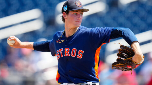 Mar 11, 2023; West Palm Beach, Florida, USA; Houston Astros starting pitcher Forrest Whitley (60) throws a pitch against the St. Louis Cardinals during the first inning at The Ballpark of the Palm Beaches.