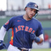 Mar 26, 2023; West Palm Beach, Florida, USA; Houston Astros catcher Yainer Diaz (21) rounds third base following a grand-slam home run during the second inning against the St. Louis Cardinals at The Ballpark of the Palm Beaches.